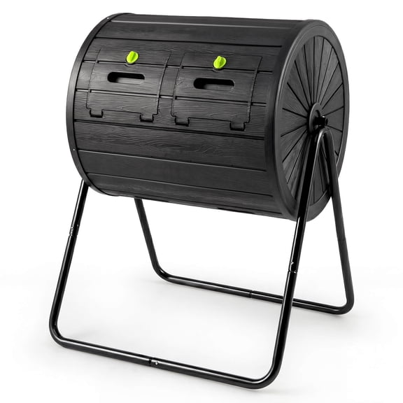 Costway 37.5 Gallon Compost Tumbler with Dual Chambers 2 Lockable Doors for Garden Yard Black