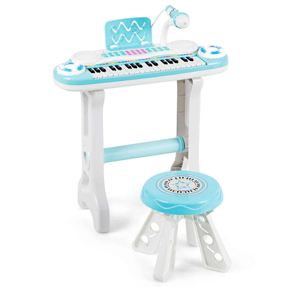 Clavier de Piano Electronique à 37 Touches pour Enfants avec Tabouret et  Microphone Rose - Costway