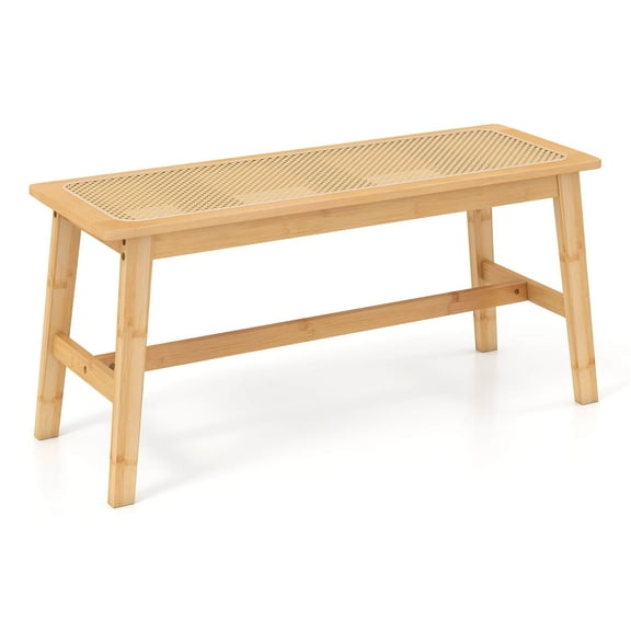 Costway 39.5 Bamboo Dining Bench with Handwoven Rattan Seat, Wooden Entryway Bench