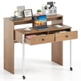 thumbnail image 1 of Costway 39.5" Expandable Rolling Computer Desk with Monitor Shelf 2-tier Desktop 2 Drawers Natural, 1 of 10