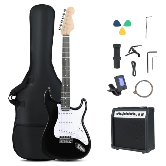 Costway 39" Electric Guitar Beginner Kit with Amplifier, Classic SSS Pickup, Gig Bag, Capo Black
