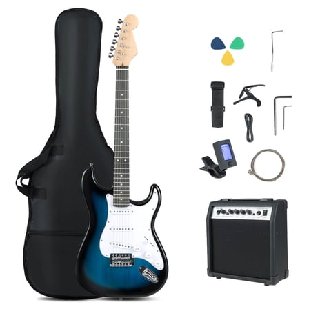 Costway 39" Electric Guitar Beginner Kit with Amplifier, Classic SSS Pickup, Gig Bag, Capo Blue