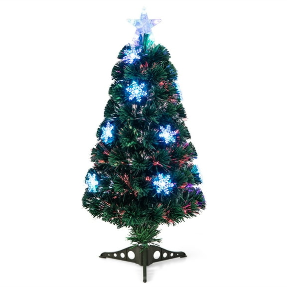 Costway 3FT Pre-Lit Fiber Optic Artificial Christmas Tree with Multicolor Led Lights