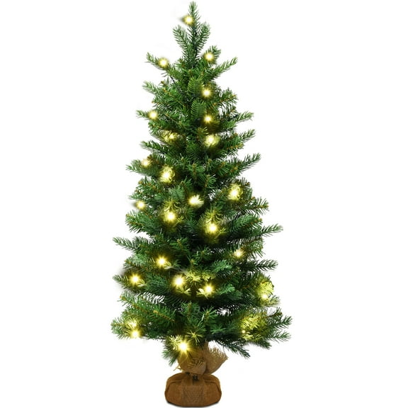 Costway 3Ft Pre-Lit Spruce Tabletop Christmas Tree Lights Timer