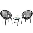 thumbnail image 1 of Costway 3PCS Patio Acapulco Furniture Bistro Set Plastic Rope Glass Table Black, 1 of 10