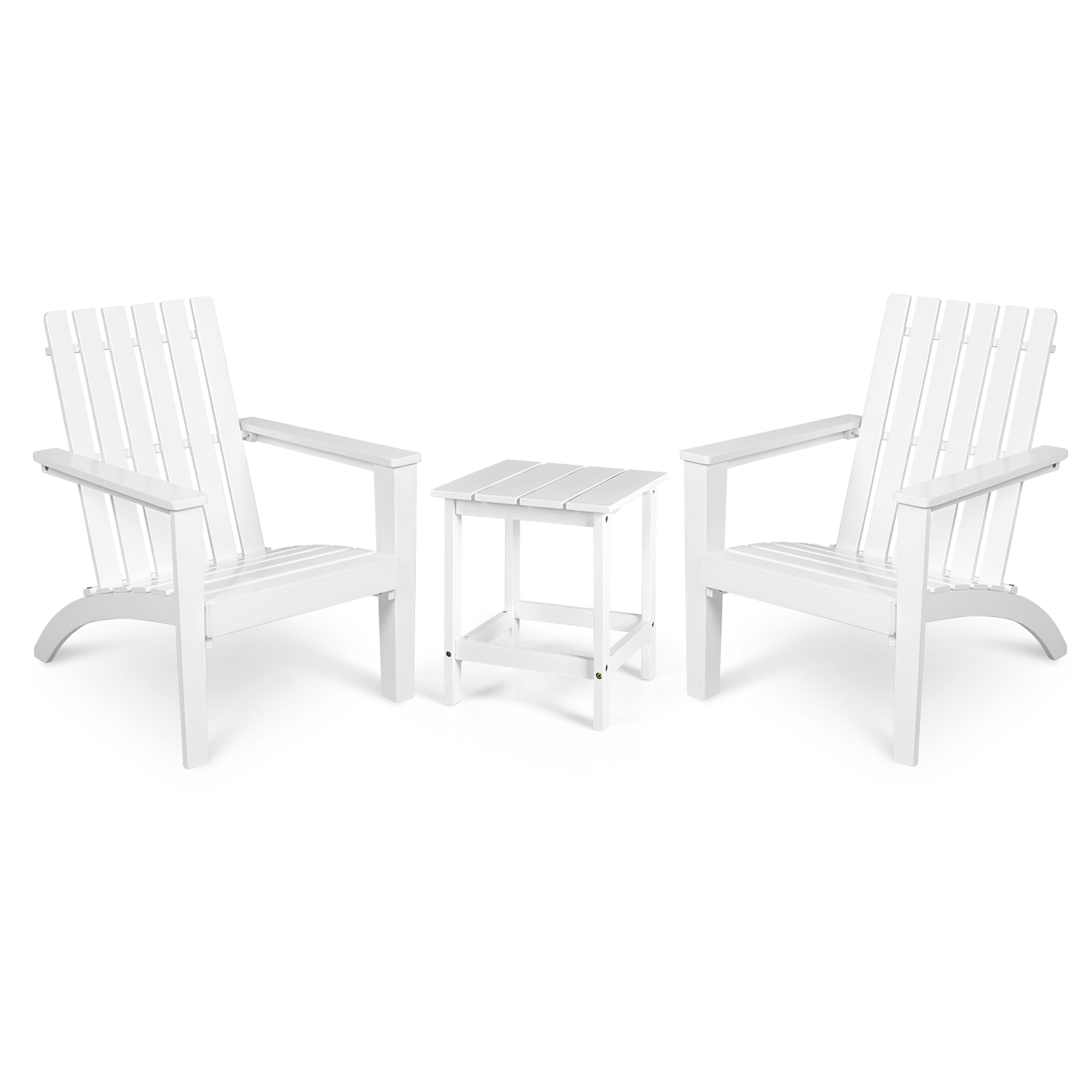 Costway 3PCS Patio Adirondack Chair Side Table Set Solid Wood Garden Deck White - image 1 of 9