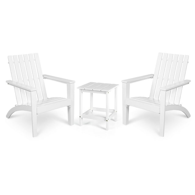 Costway 3PCS Patio Adirondack Chair Side Table Set Solid Wood Garden Deck White