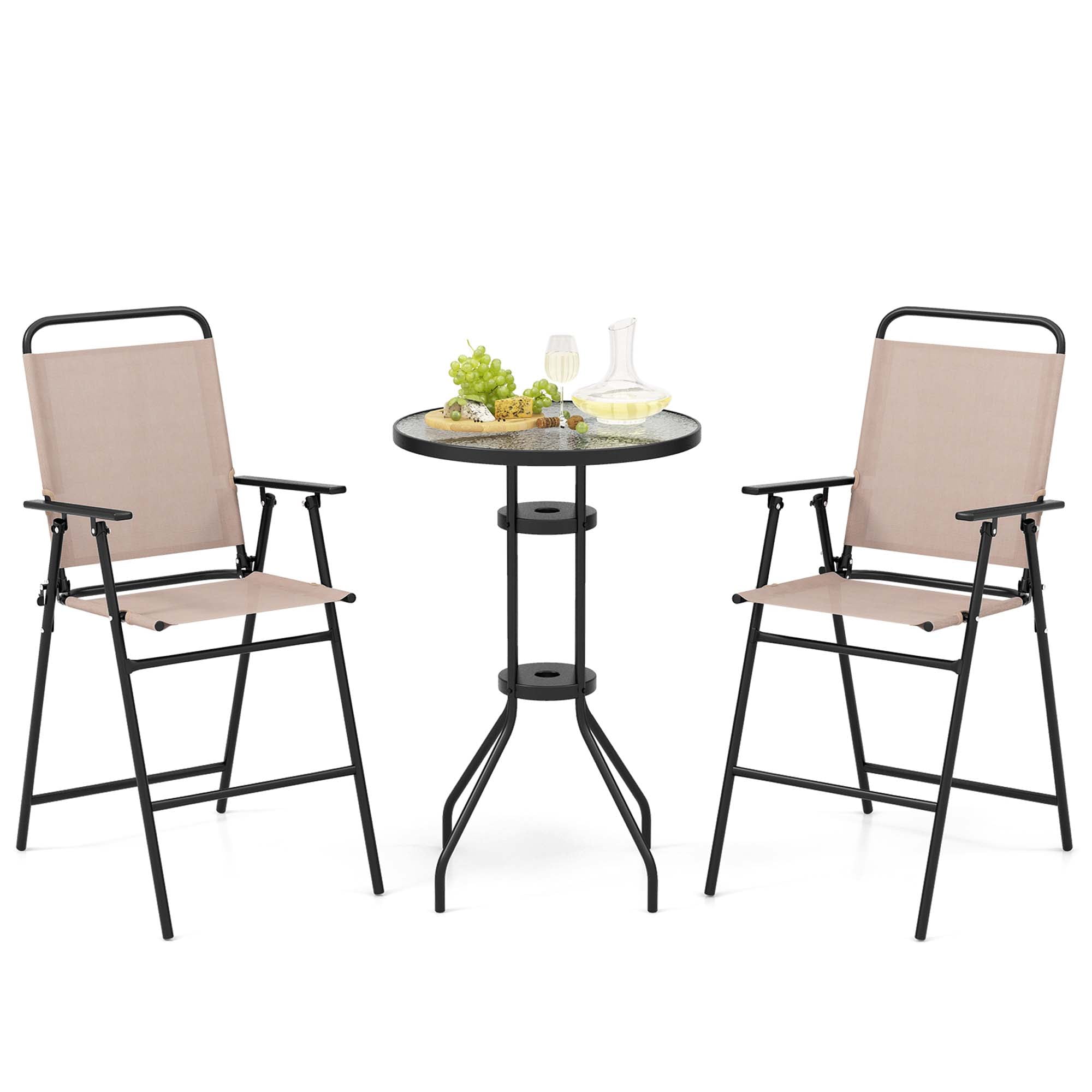 Costway 3PCS Patio Bistro Set Folding Chairs Round Bar Table with 1.6