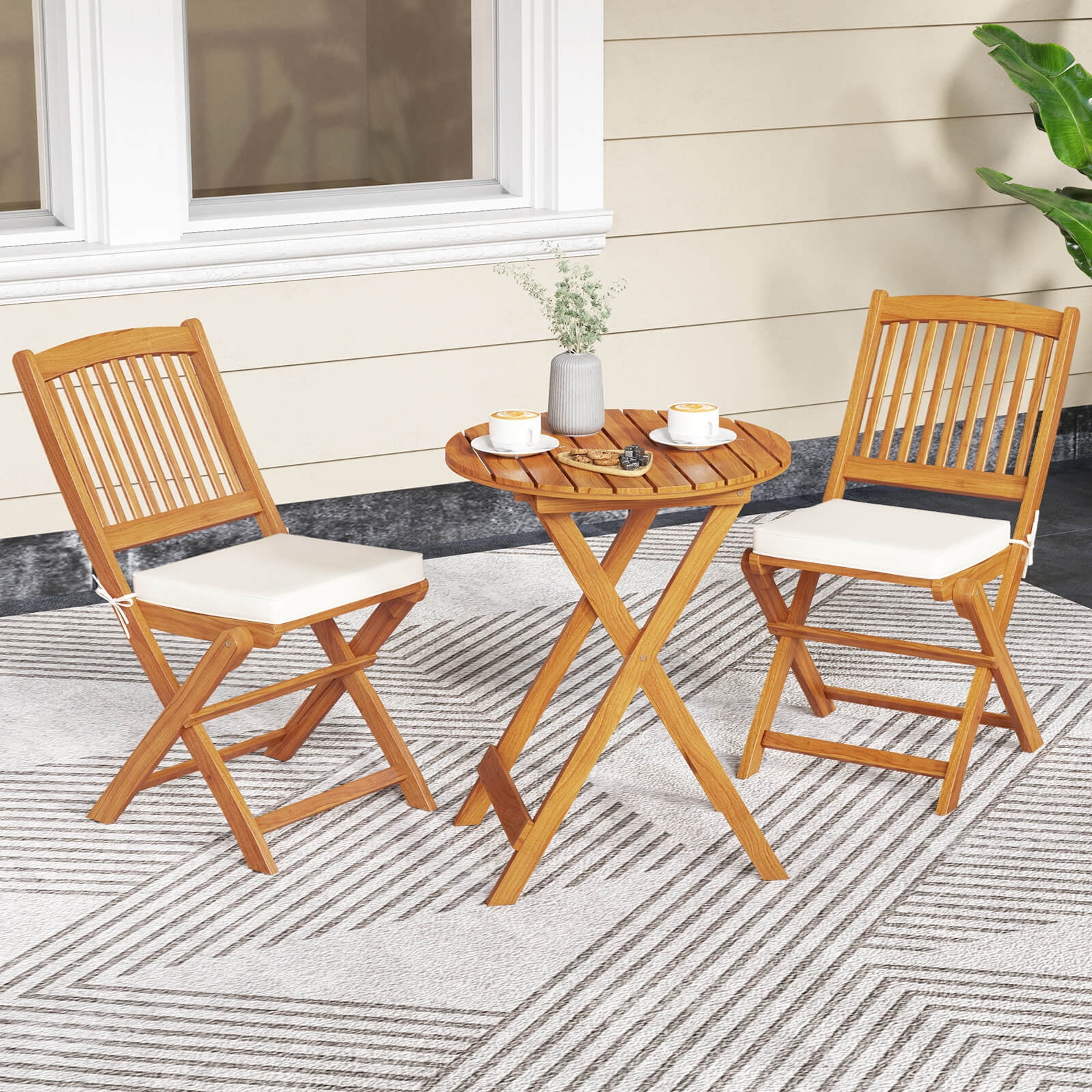 Costway 3 PCS Patio Bistro Set with Coffee Table Padded Cushion Seats for Outdoors