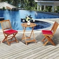 thumbnail image 1 of Costway 3PCS Patio Folding Wooden Bistro Set Cushioned Chair Conversation Garden Red, 1 of 11
