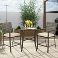 thumbnail image 1 of Costway 3PCS Patio Rattan Bar Furniture Set Slat Table 2 Cushioned Stools Poolside Brown, 1 of 9