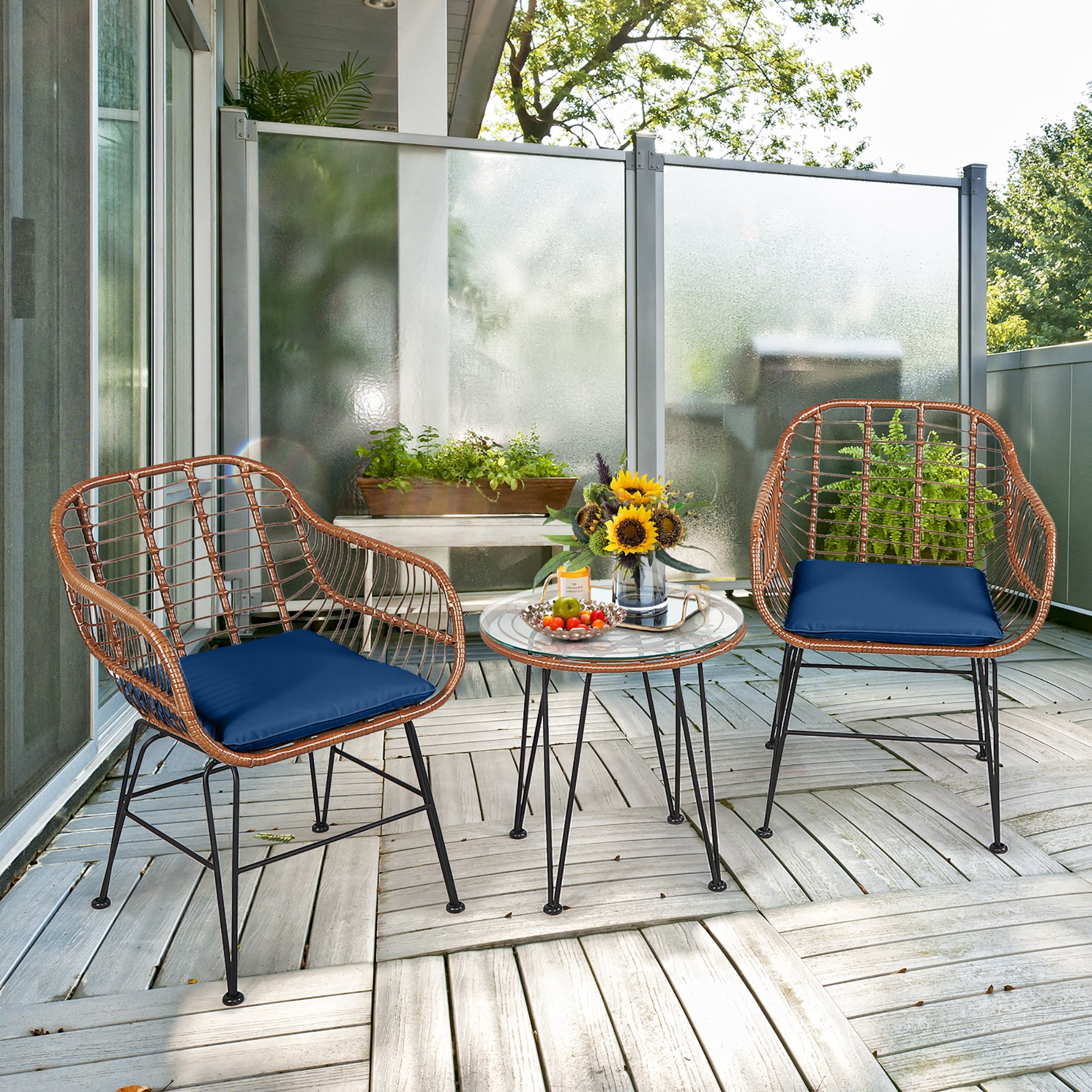 Costway 3pcs rattan coffee table set sale