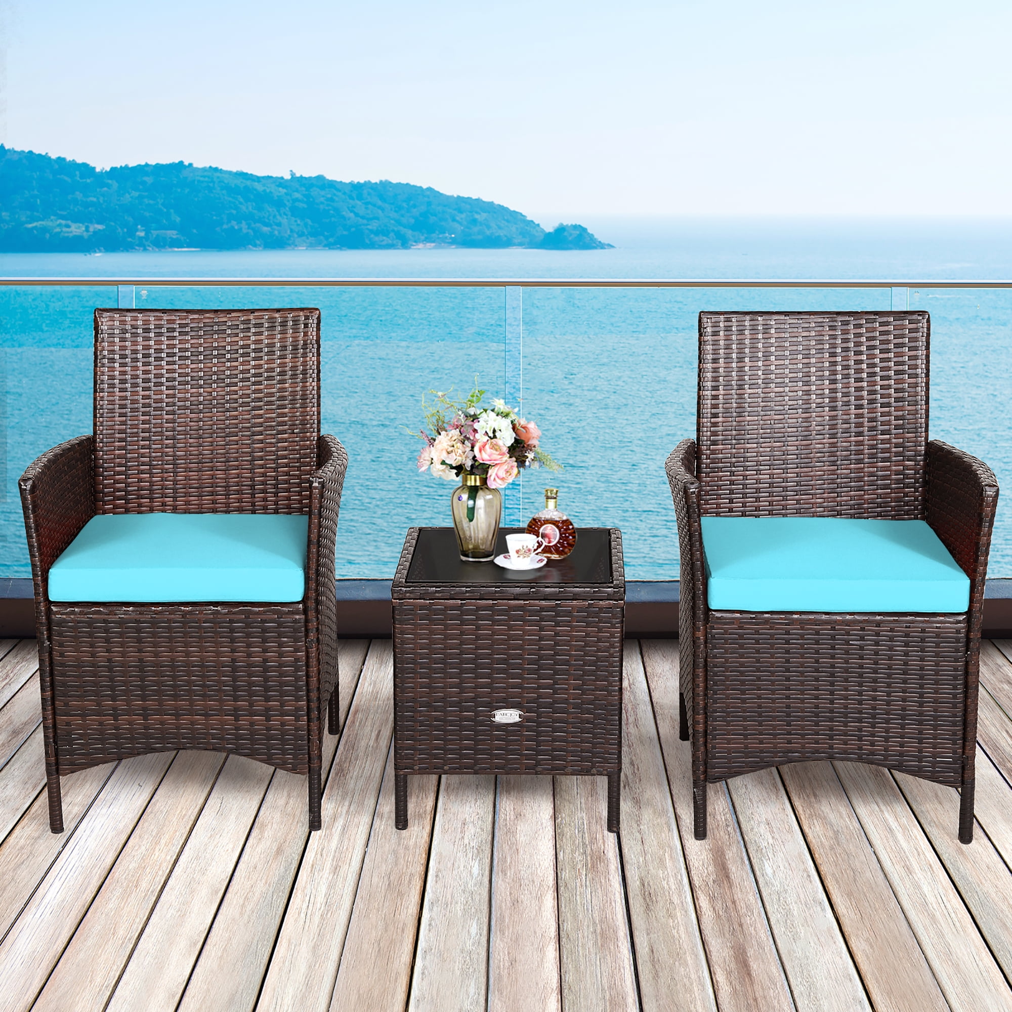 Goplus patio furniture 7 piece steel table chairs dining set outdoor glass table top online