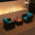 thumbnail image 1 of Costway 3PCS Patio Rattan Furniture Set Cushioned Sofa Storage Table Wood Top Turquoise, 1 of 11