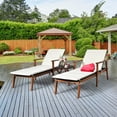 thumbnail image 1 of Costway 3PCS Patio Rattan Lounge Chair Folding Table Set Chaise Wood Cushioned White, 1 of 11