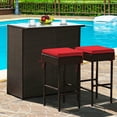 thumbnail image 1 of Costway 3PCS Patio Rattan Wicker Bar Table Stools Dining Set Cushioned Chairs Garden Red, 1 of 11