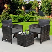 Costway 3PCS Patio Rattan Wicker Furniture Cushion Sofa Coffee Table Gray