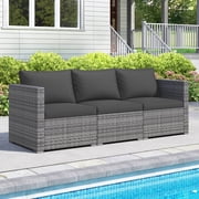 Costway 3PCS Patio Sectional Sofa Set, PE Rattan Modular Couch Furniture Set with Cushions Black + Mix Gray
