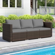Costway 3PCS Patio Sectional Sofa Set with Right Arm Sofa &amp; Left Arm Sofa, Soft Cushions Gray + Mix Brown