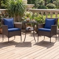 thumbnail image 1 of Costway 3PCS Patio Wicker Bistro Set, 2 Rattan Chairs with Double-Tier Tempered Glass Table Mix Brown+Blue, 1 of 10