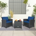 thumbnail image 1 of Costway 3PCS Patio Wicker Furniture Set with Beige & Navy Cushion Covers Balcony, 1 of 9
