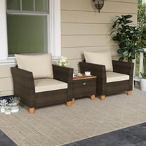 Costway 3PCS Patio Wicker Rattan Sofa Set Furniture Outdoor Acacia Wood Conversation Brown
