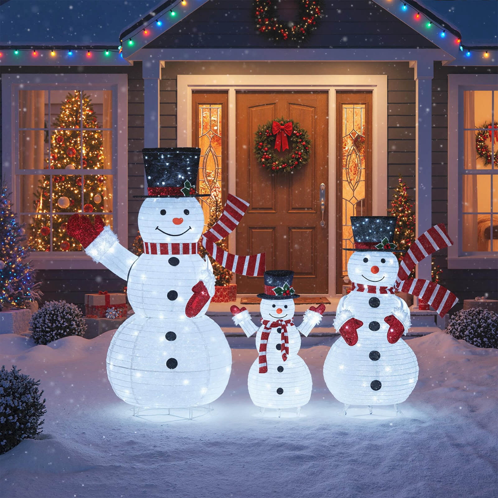 Lighted Snowman Family Set Outdoor Christmas Decor