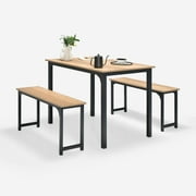 Costway 3pcs Dining Table Set Modern Studio Collection Table and 2 Bench Nature