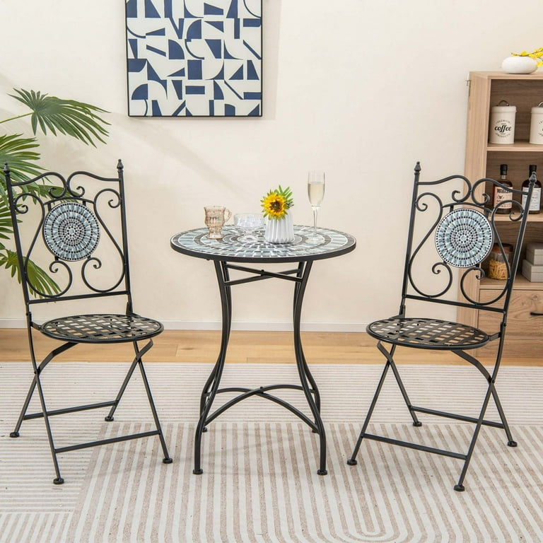 Costway 3pcs Patio Bistro Set Mosaic Pattern Heavy Duty Metal Dining Folding Outdoor Walmart