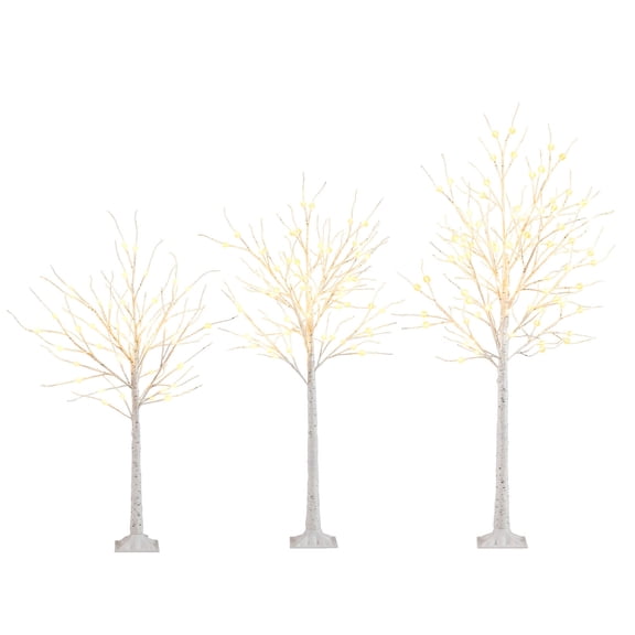 Costway 4’ 5’ 6’ Lighted Birch Tree Set Artificial Christmas Tree with 96 + 72 + 48 Warm White LED Lights