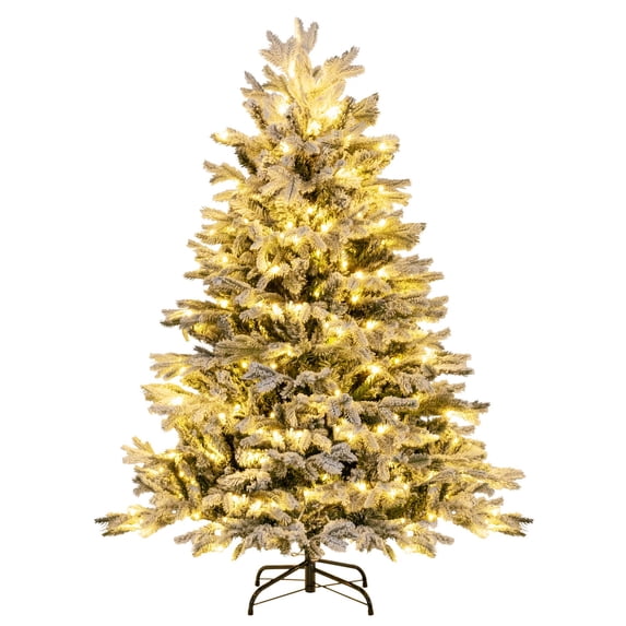 Costway 4.5 FT Pre-Lit Christmas Tree Snow Flocked Hinged Xmas Decoration with 200 Lights