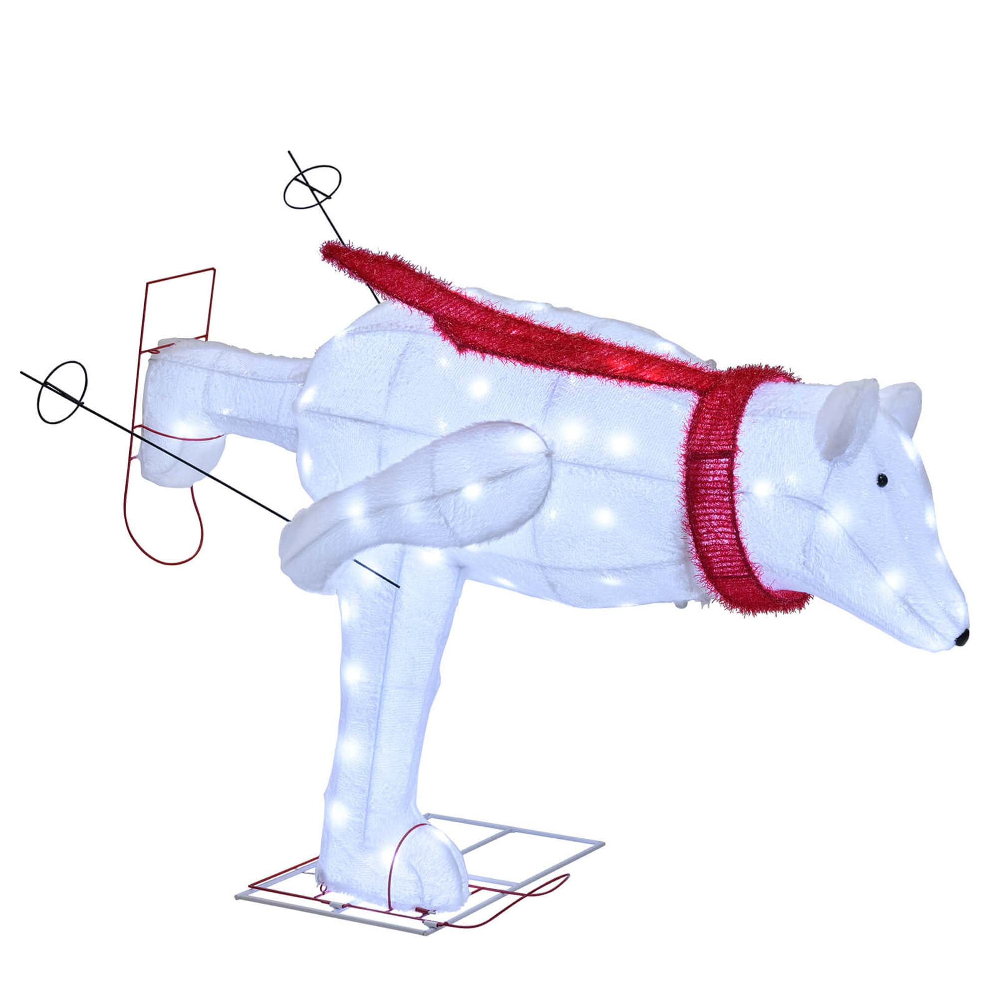 4.5 ft White and Red LED Skiing Polar Bear Decor