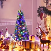 Costway 4.5ft Pre-Lit Hinged Fir Pencil Christmas Tree 150 Multicolor Light