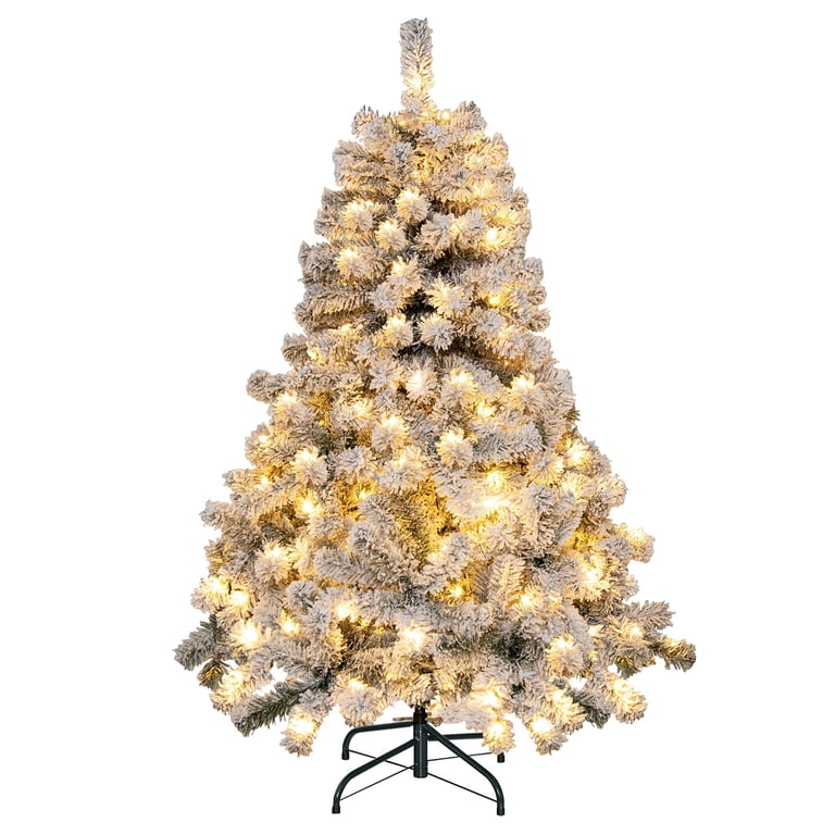 Costway 4.5ft Real Feel Pre-Lit Snow Flocked Hinged Artificial