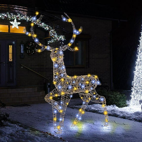 Costway 4.6 FT Pre-Lit Christmas Reindeer with 170 Bright LED Lights Zip Ties Ground Stakes