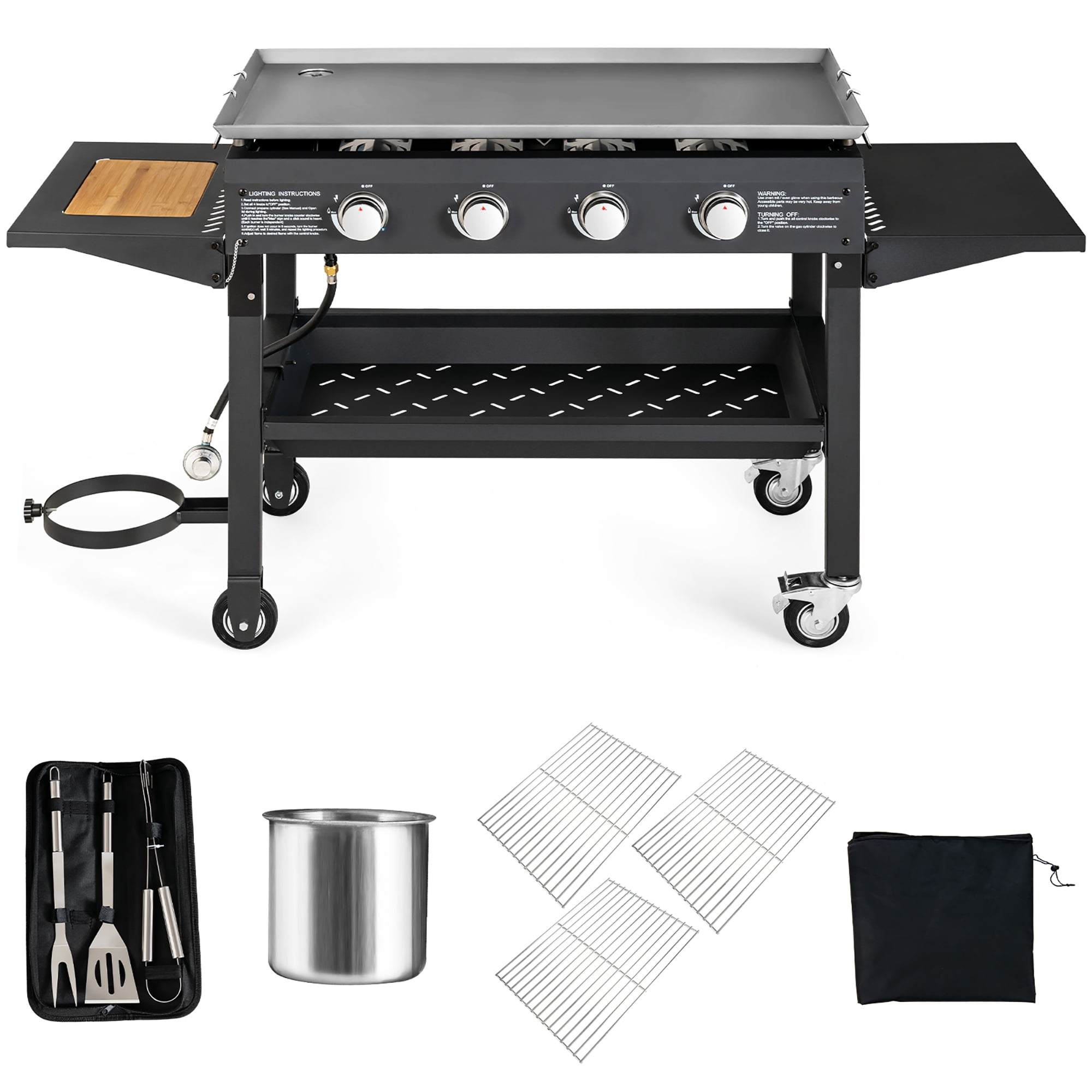 Alpulon Black 4-Burner Outdoor Foldable Propane GAS Grill with Wheels