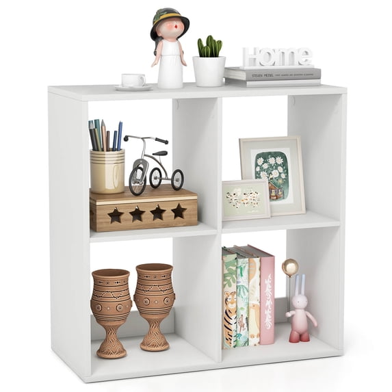 Costway 4-Cube Open Bookshelf with Anti-tip Kits Home Modern Style Storage Shelf for Study White