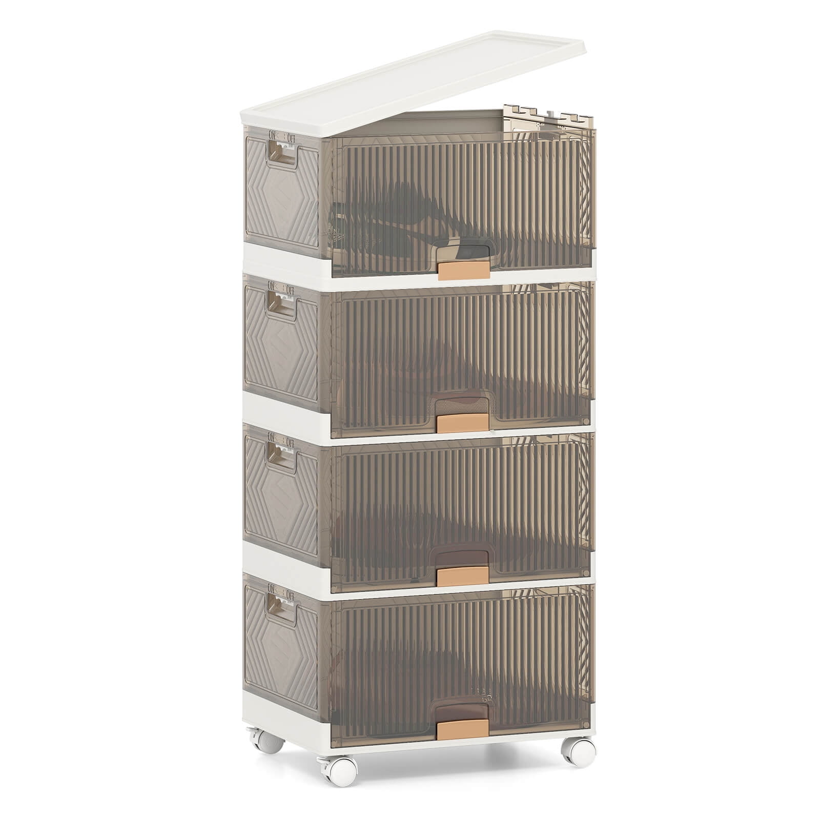 Costway 4-Cube Stackable Storage Bins with Detachable Wheels 18 Gal Large Organizer