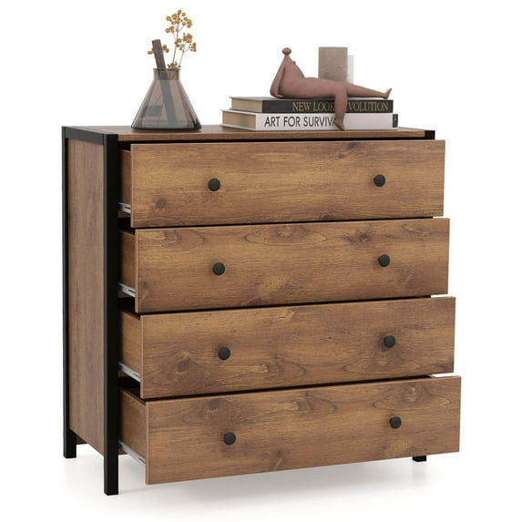 Costway 4-Drawer Dresser Modern Chest of Drawers Wooden Storage Dresser Oak