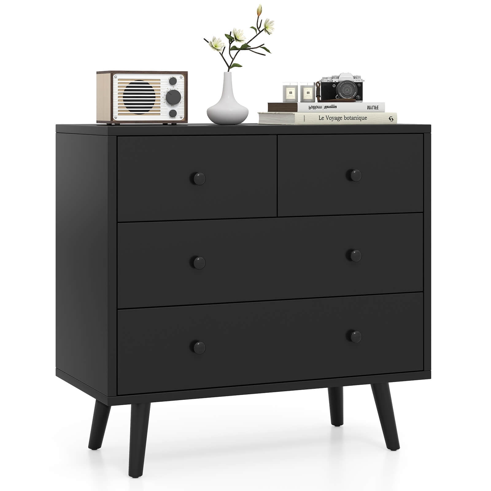 Costway 4 Drawer Dresser for Bedroom Wide Chest of Drawers with Metal Guide Rails Black