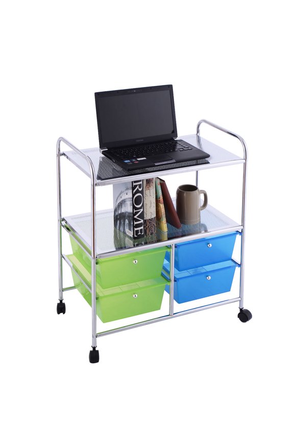 4 Drawers Rolling Storage Cart Metal Rack Shelf Home Office Furniture 2 Shelves