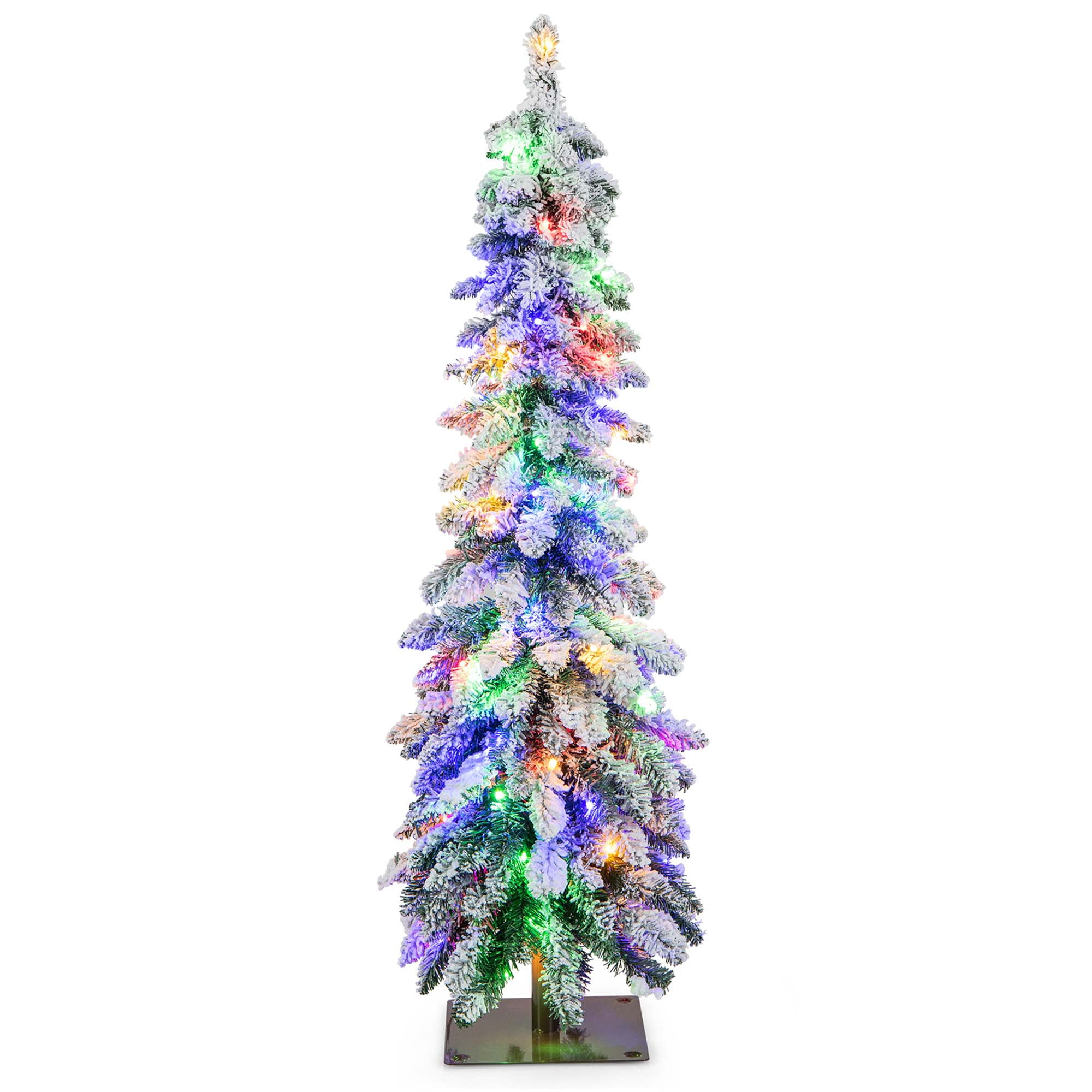 Costway 4 FT PreLit Slim Christmas Tree Flocked Xmas Decoration 11