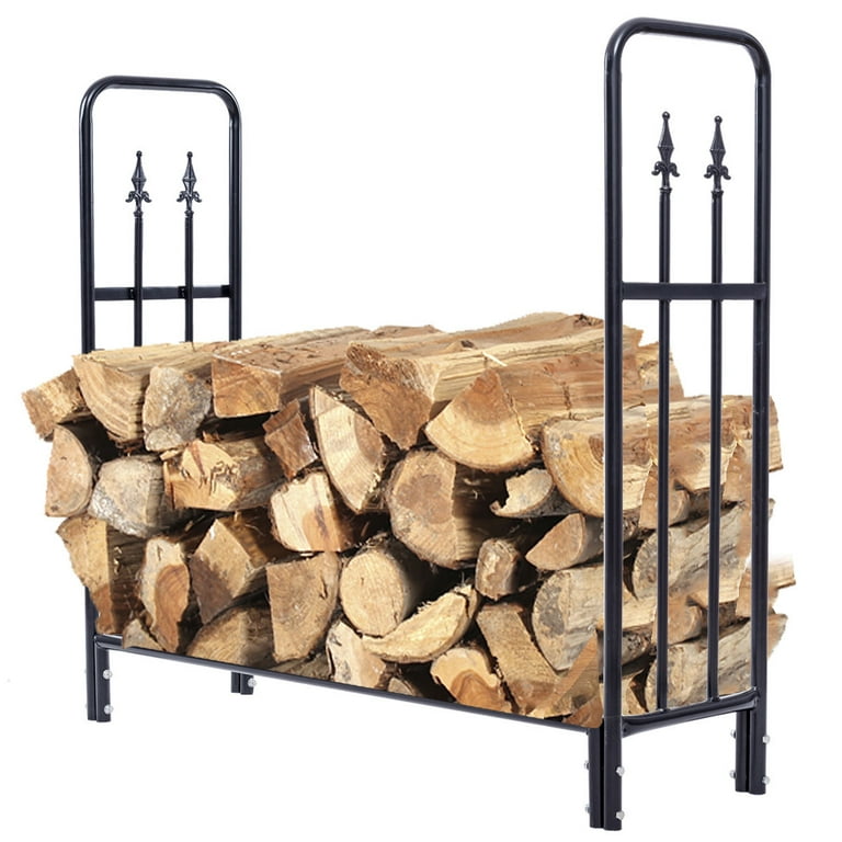 Costway 4 Feet Outdoor Steel Firewood Log Rack Wood Storage Holder for Fireplace Black Costway 4 Feet Outdoor Steel Firewood Log Rack Wood Storage Holder for Fireplace Black