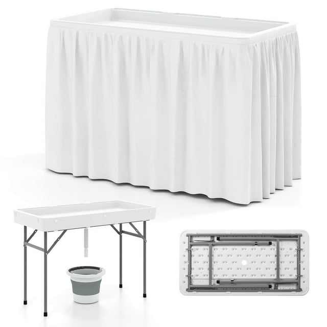 Costway 4 Foot Ice Cooler Folding Table Outdoor Portable Ice Bin Table with Large Sink