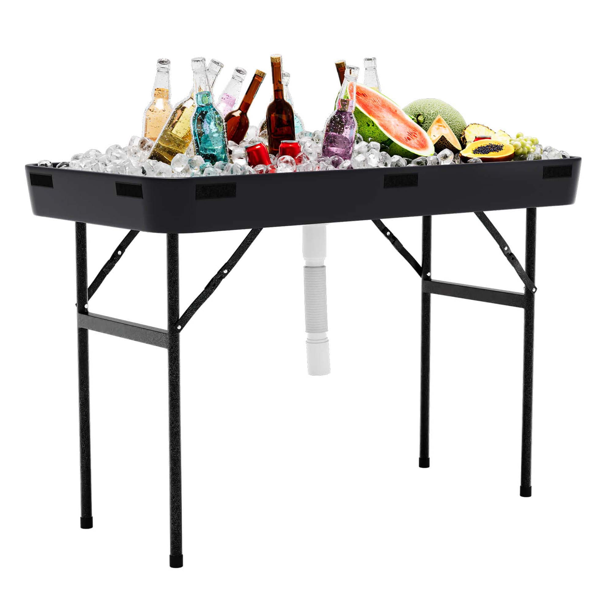 Black 4-Foot Folding Ice Cooler Table with Removable Skirt