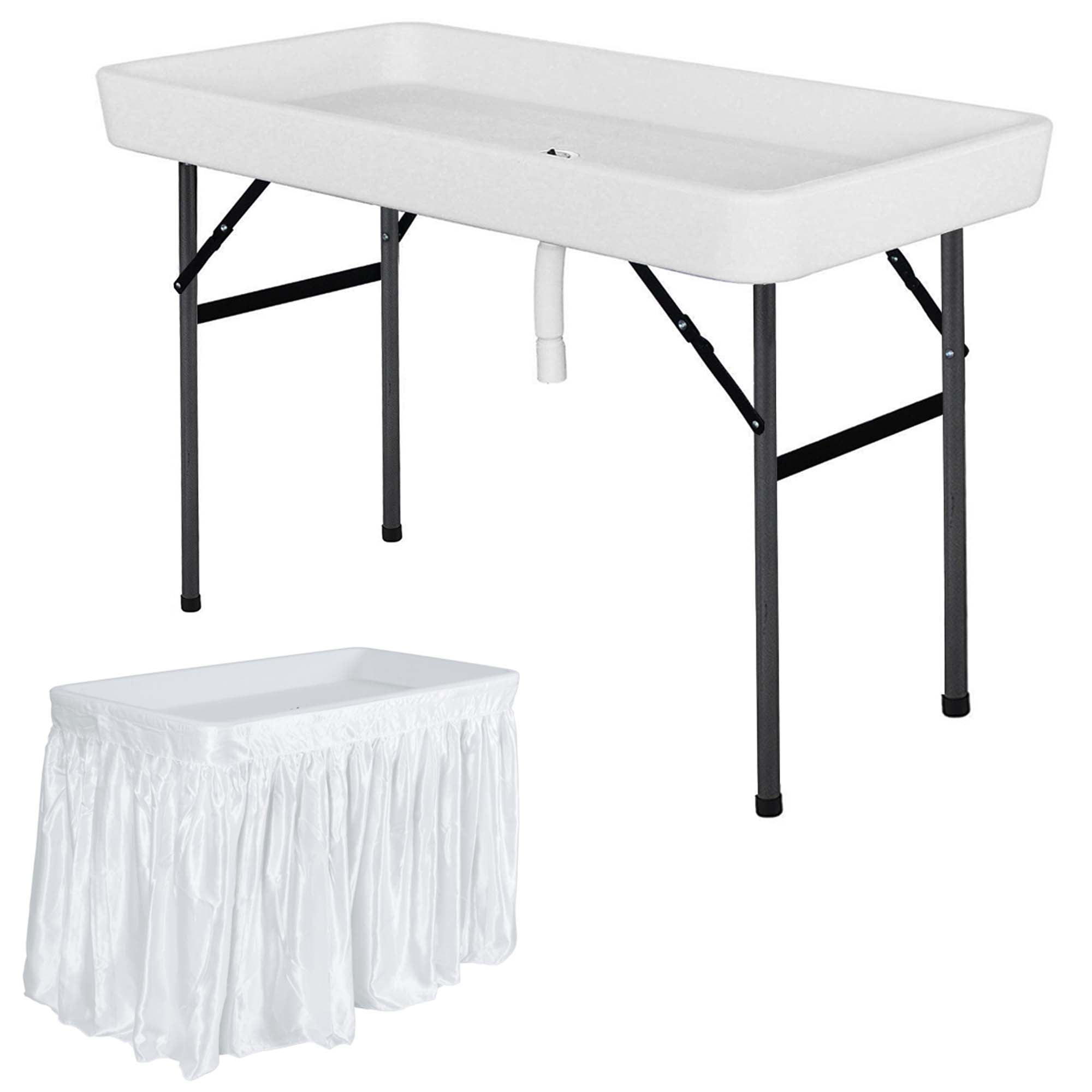White Polyethylene and Iron 4-Foot Folding Ice Cooler Table