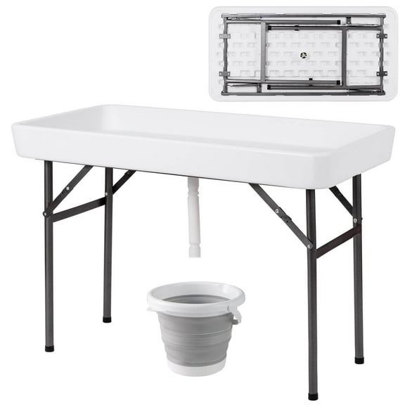 Costway 4 Foot Party Ice Folding Table Plastic with Matching Skirt White
