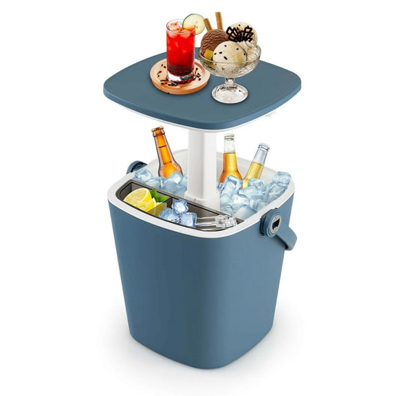 Costway 4 Gallon Portable Cooler Bar Table with Handle Bottle Opener & Lift Top Lid Blue