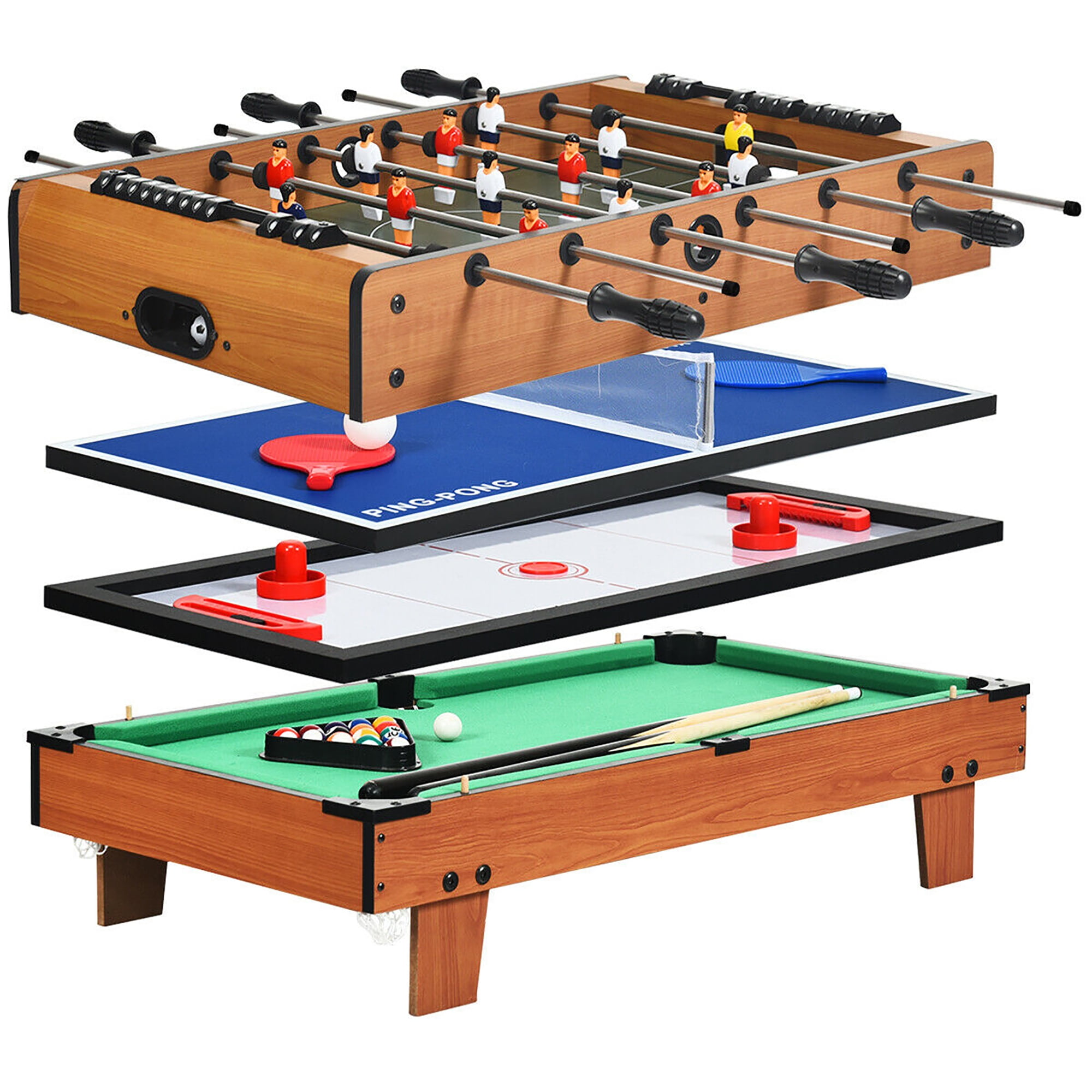 Mesa de juego combinada 4 en 1, mesa de juego multiusos de 47 pulgadas con  fútbol, hockey, billar, tenis de mesa, disco de fútbol multifuncional 4 en