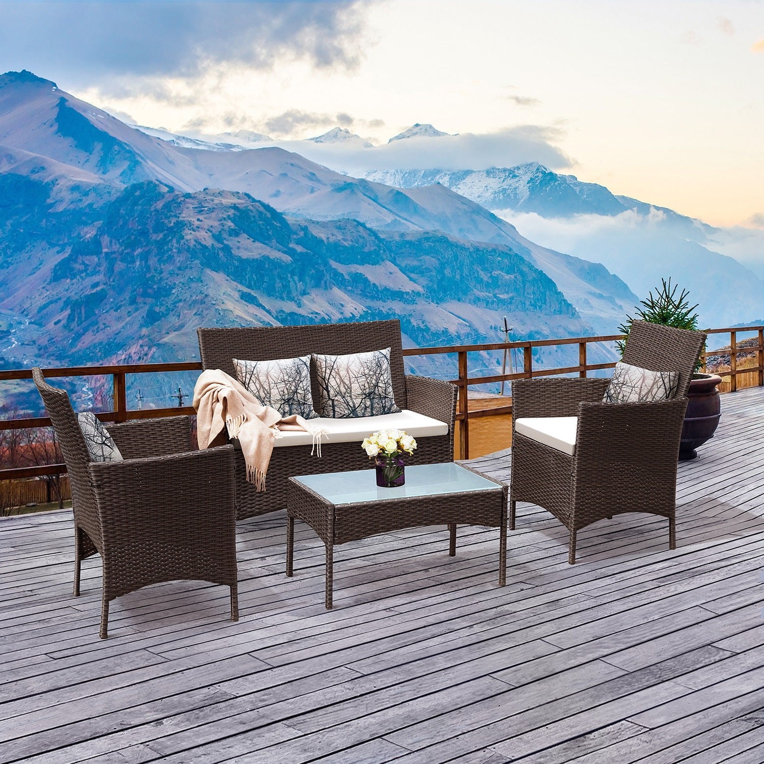 Costway 4 pc patio rattan wicker chair sofa table set outdoor garden furniture deals
